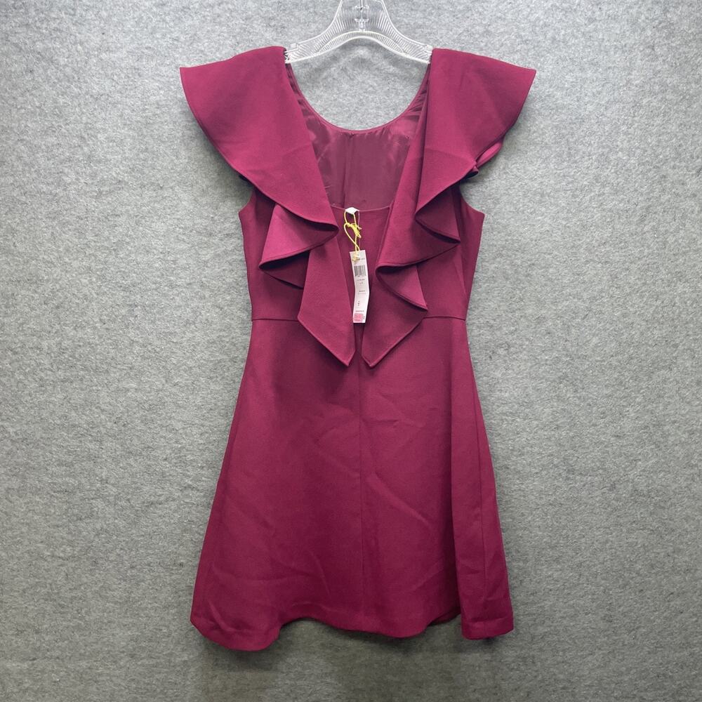NWT BCBGeneration Womens 2 Purpleberry Flutter Slv Mini Cocktail Dress Flounce - Picture 4 of 12